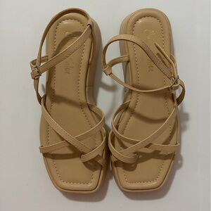 Chase + Chloe- Beige Strappy Square-Toe Women's Sandals